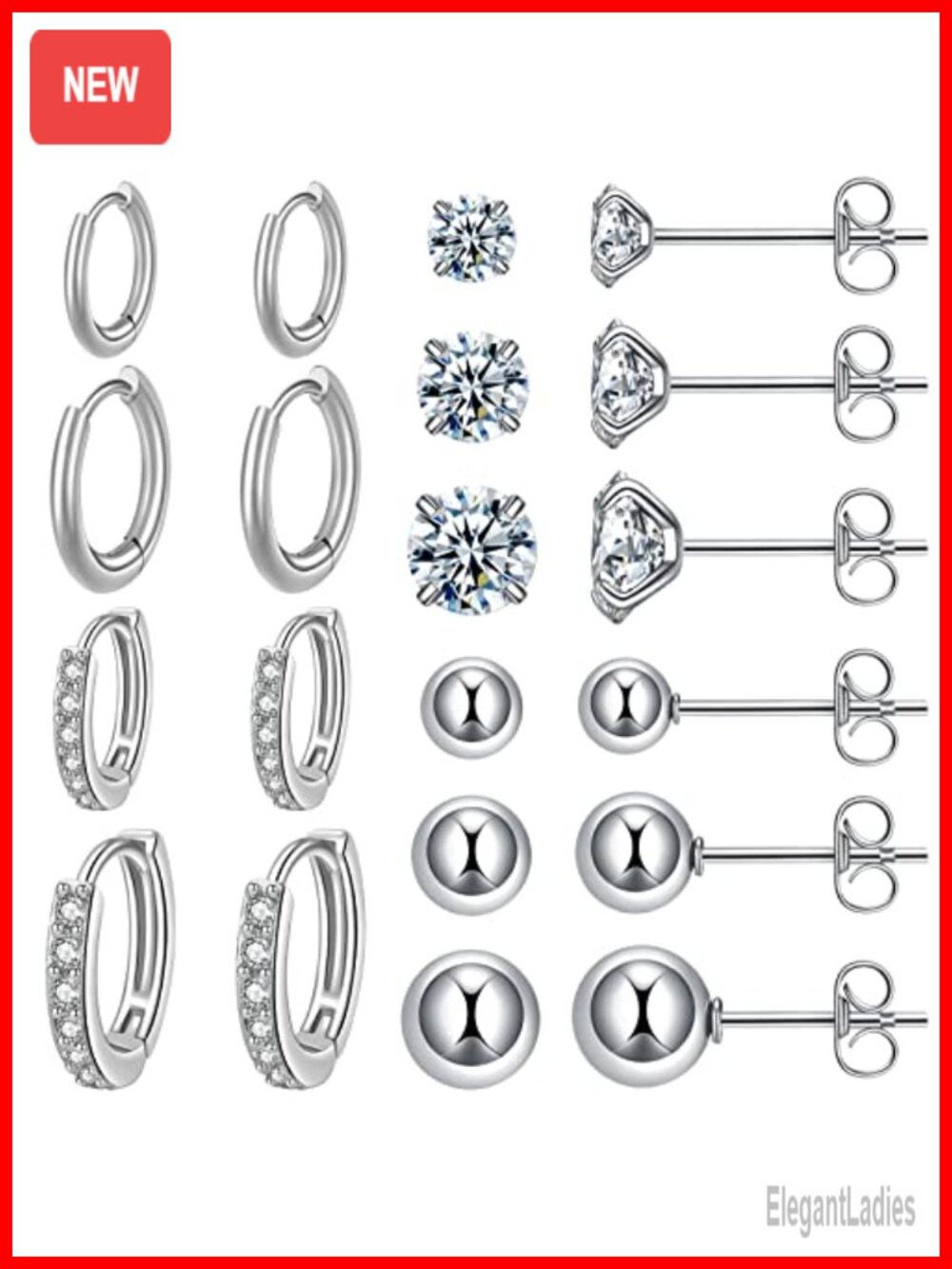 Surgical Steel Huggie Hoop CZ Stud Earrings Set for Women Hypoallergenic